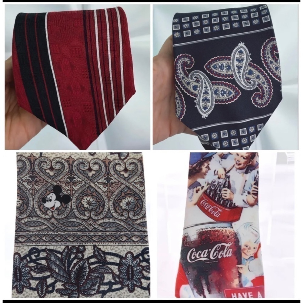 Oscar de la Renta Mens Silk Blue Red Paisley Geometric Ties Mickey Coca Cola Lot
